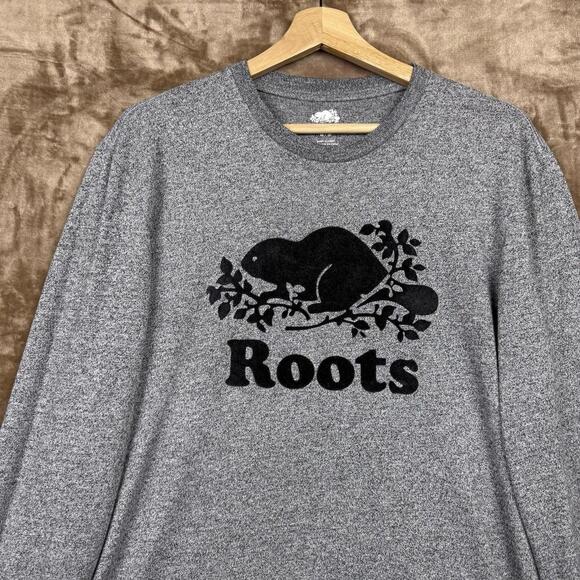 Roots Canada Men’s Organic Cooper Beaver Long Sleeve T-shirt Heather Gray Sz M - Picture 3 of 7